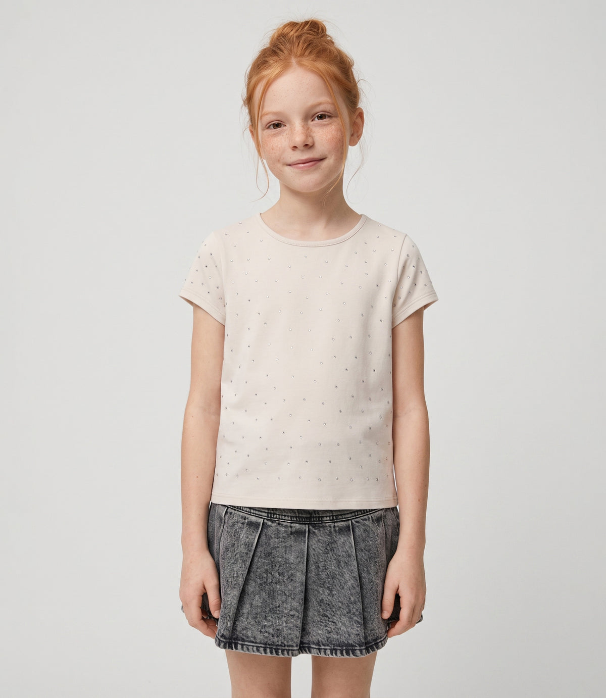 Polera niña crop con brillos 2 años / Crudo