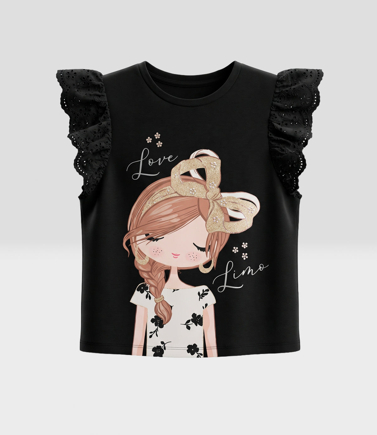 Polera niña con bordado 2 años / Negro