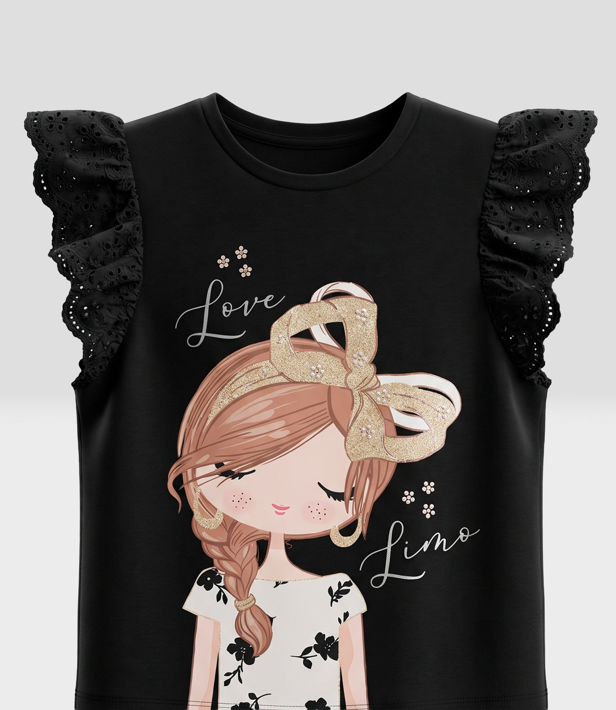 Polera niña con bordado 2 años / Negro