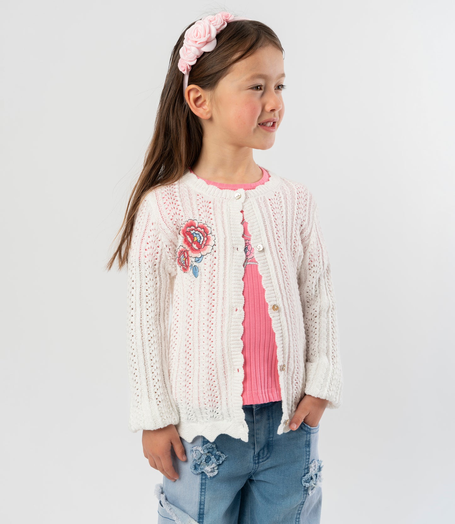 Chaleco niña con bordado 2 años / Blanco