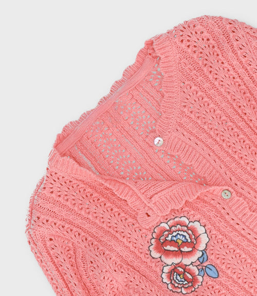 Chaleco niña con bordado 2 años / Coral