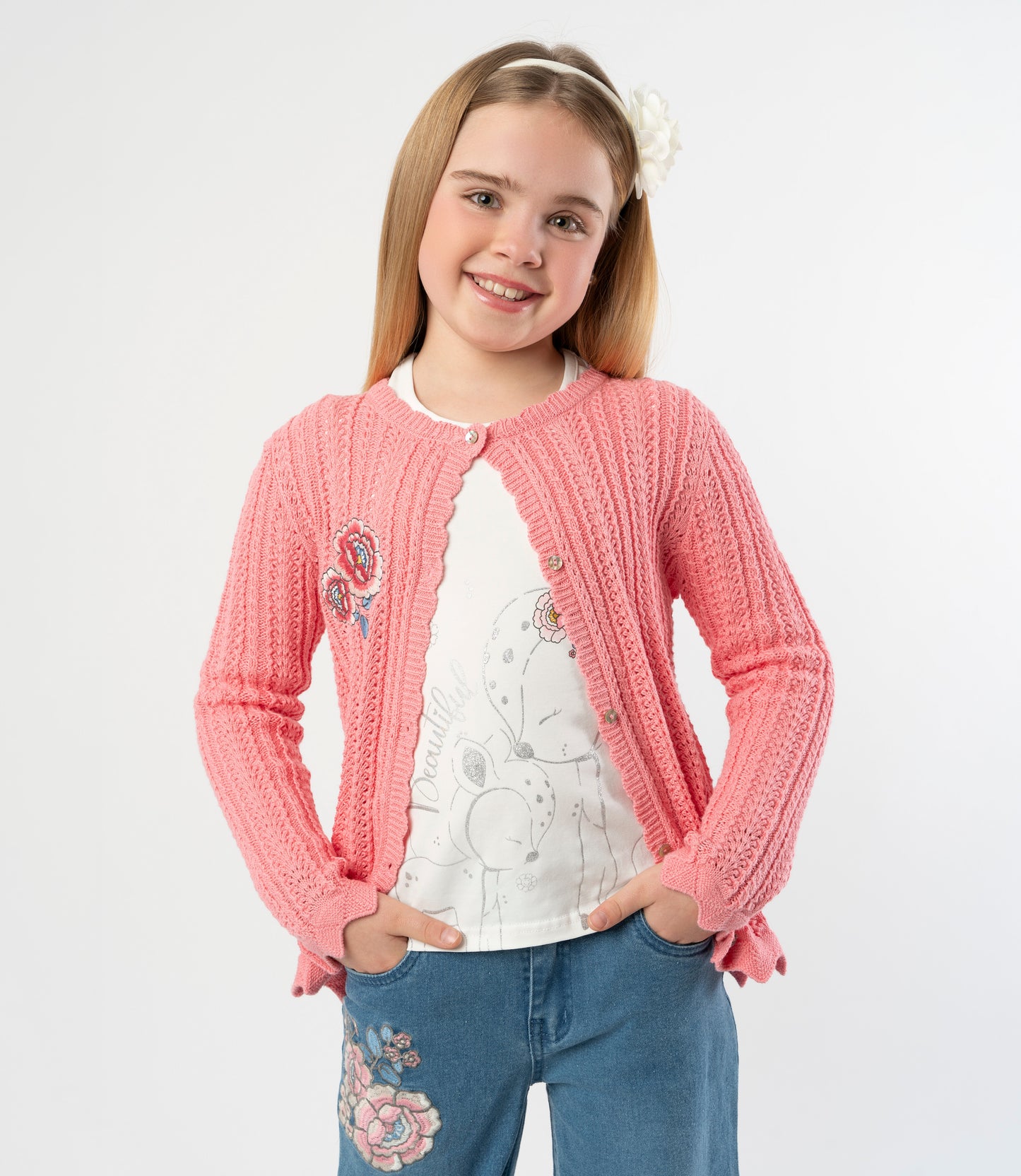 Chaleco niña con bordado 2 años / Coral