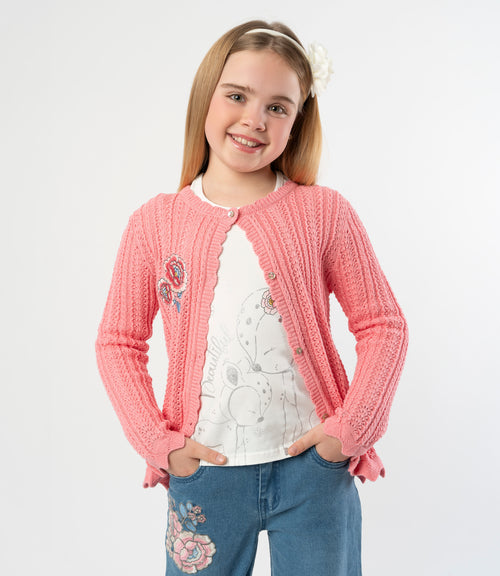 Chaleco niña con bordado 2 años / Coral