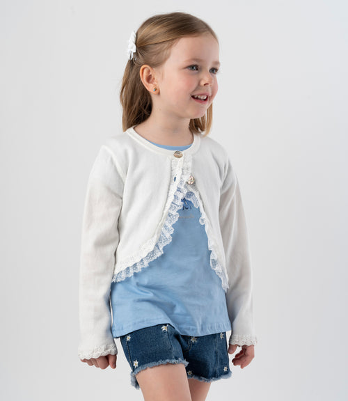 Chaleco niña con vuelos 2 años / Crudo