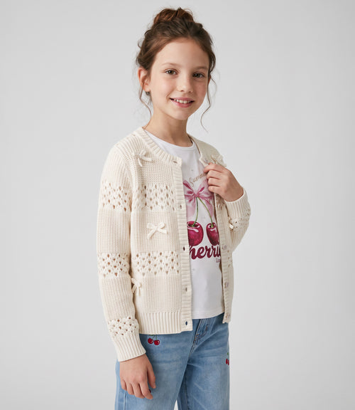 Chaleco niña cardigan con lazos 2 años / Crudo