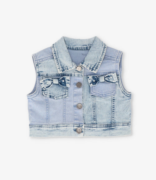Chaqueta niña de denim sin mangas 2 años / Celeste