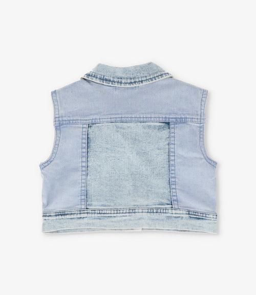 Chaqueta niña de denim sin mangas 2 años / Celeste