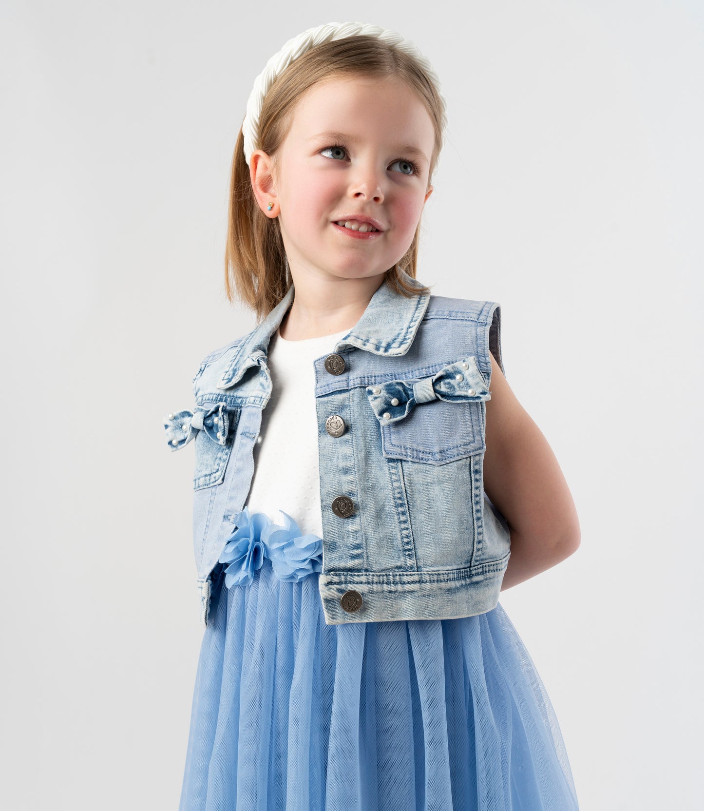 Chaqueta niña de denim sin mangas 2 años / Celeste