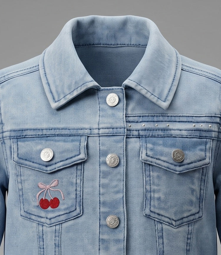 Chaqueta niña de denim con cherry 2 años / Celeste