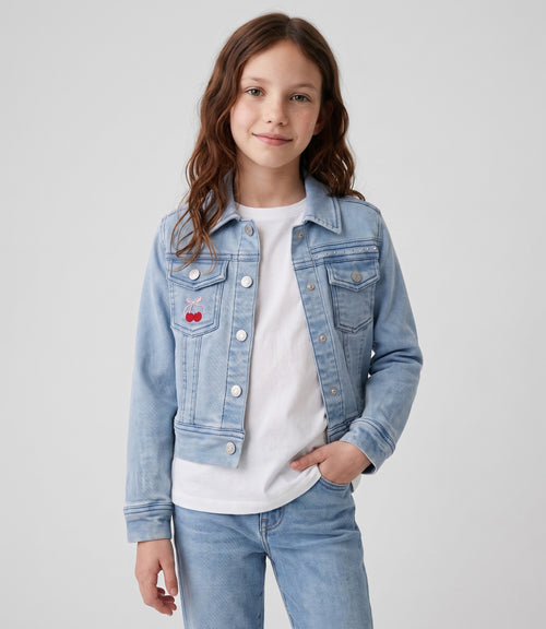 Chaqueta niña de denim con cherry 2 años / Celeste