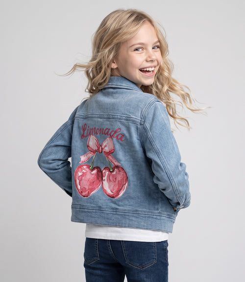 Chaqueta niña de denim con cherry 2 años / Celeste