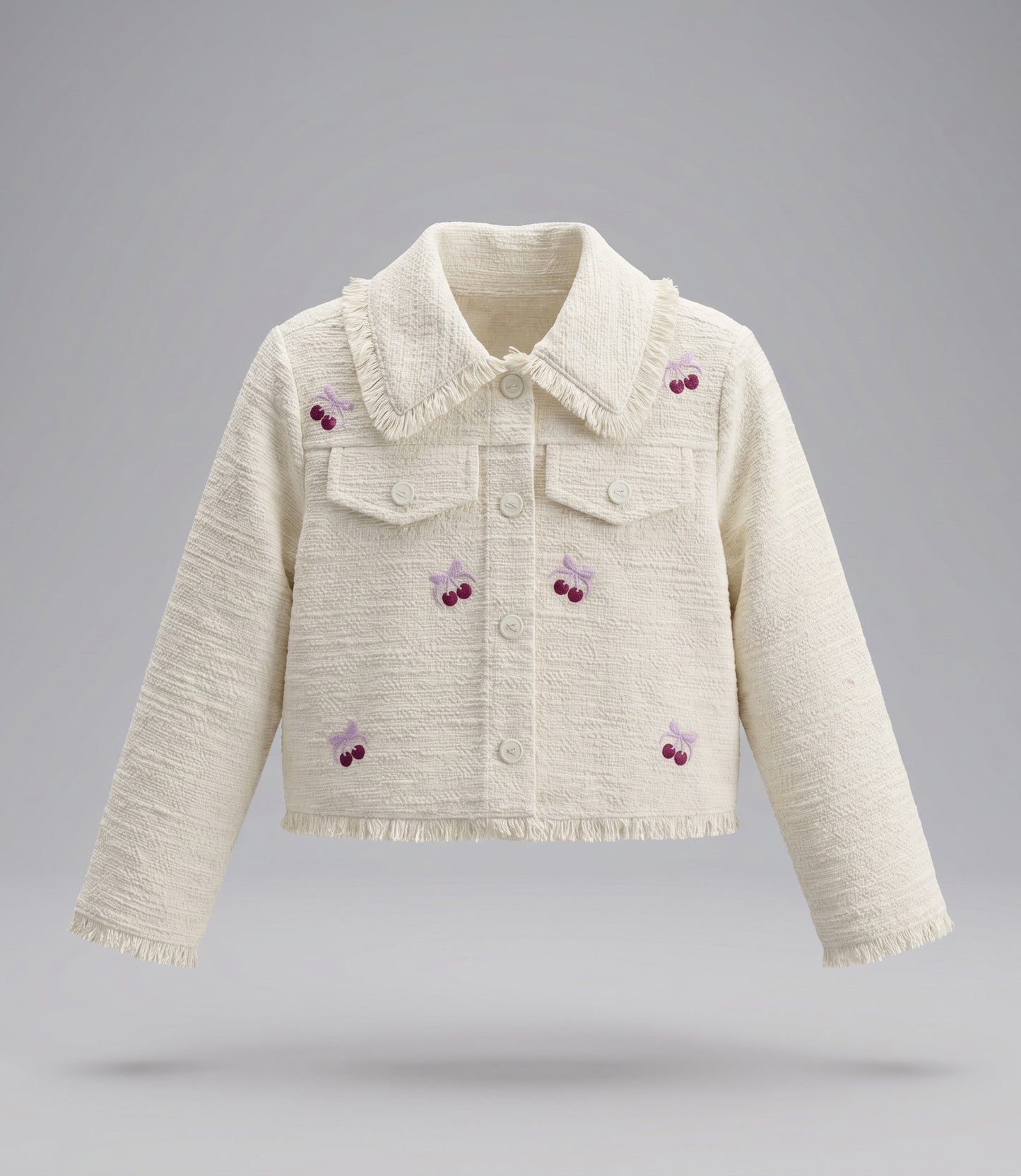 Chaqueta niña bordada con cherry 2 años / Crudo
