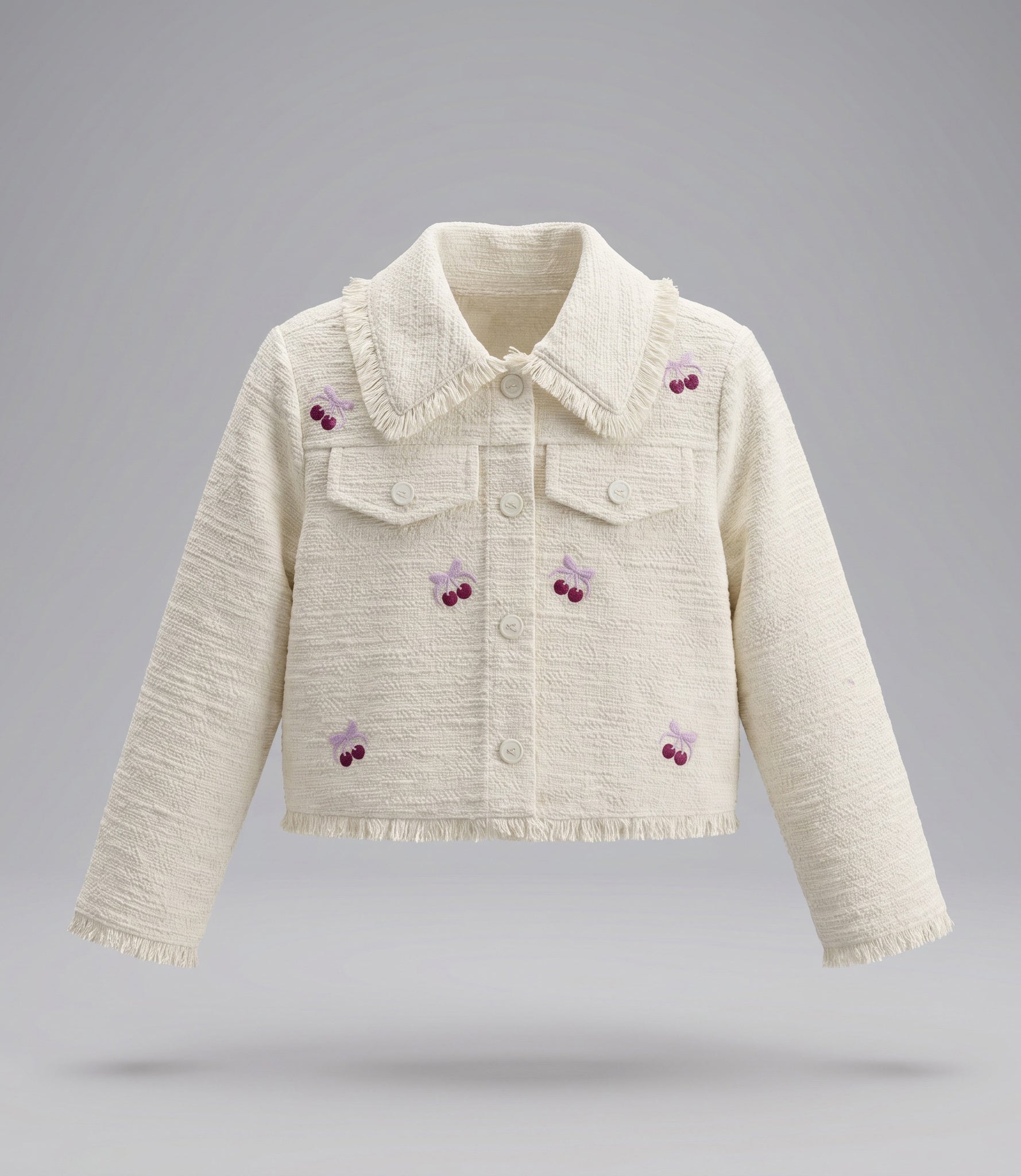 Chaqueta niña bordada con cherry 2 años / Crudo