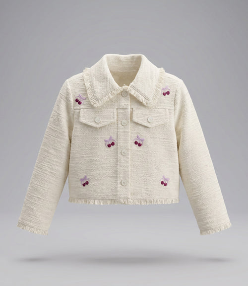 Chaqueta niña bordada con cherry 2 años / Crudo