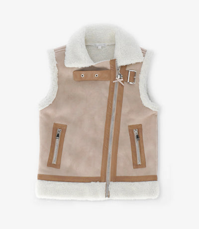 Chaqueta niña de gamuza sin mangas 2 años / Beige