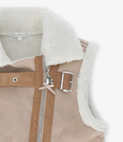 Chaqueta niña de gamuza sin mangas 2 años / Beige