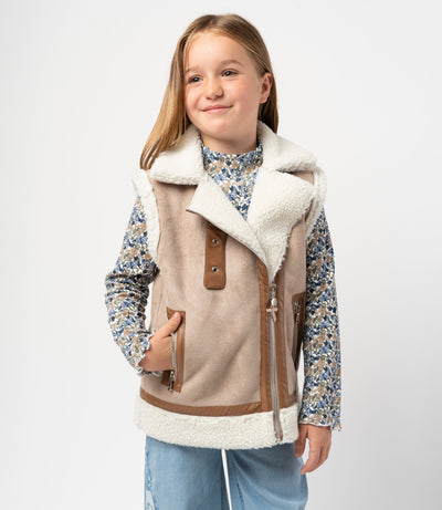 Chaqueta niña de gamuza sin mangas 2 años / Beige