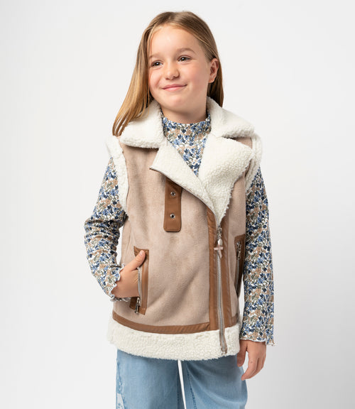 Chaqueta niña de gamuza sin mangas 2 años / Beige