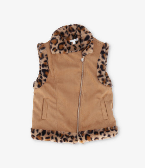 Chaqueta niña animal print sin mangas 2 años / Café