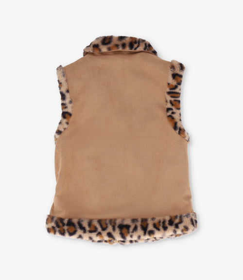 Chaqueta niña animal print sin mangas 2 años / Café