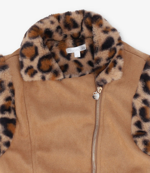 Chaqueta niña animal print sin mangas 2 años / Café