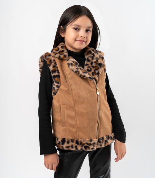 Chaqueta niña animal print sin mangas 2 años / Café