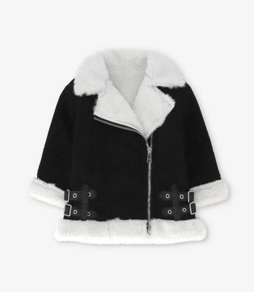 Chaqueta niña aviadora de gamuza 2 años / Negro