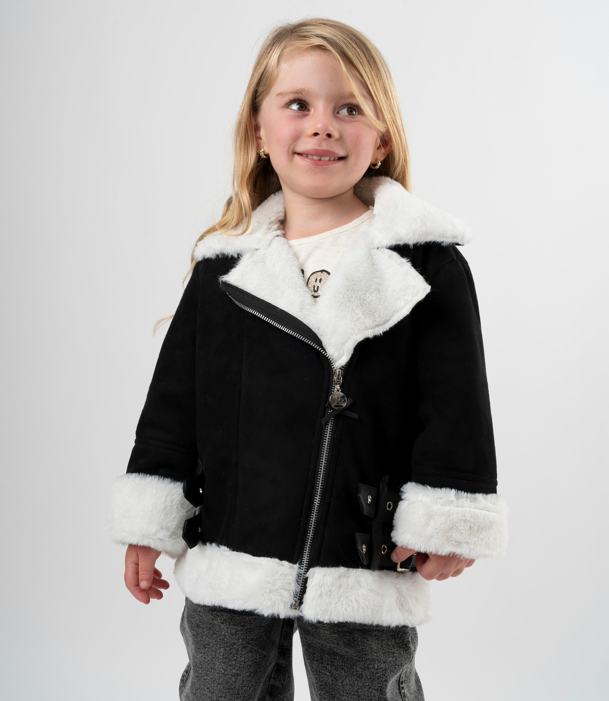 Chaqueta niña aviadora de gamuza 2 años / Negro