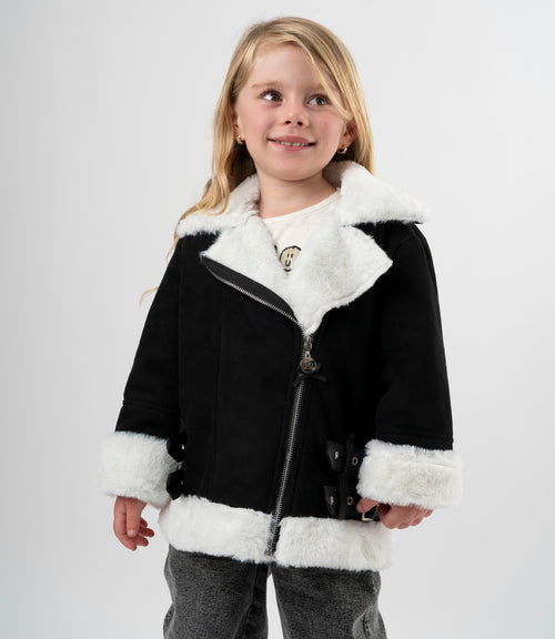Chaqueta niña aviadora de gamuza 2 años / Negro