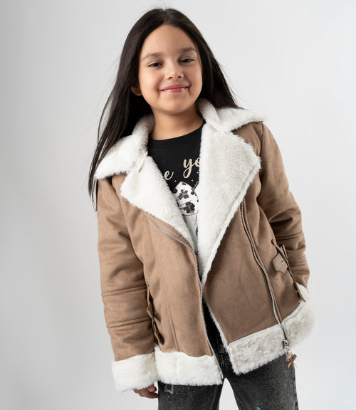 Chaqueta niña aviadora de gamuza 2 años / Café