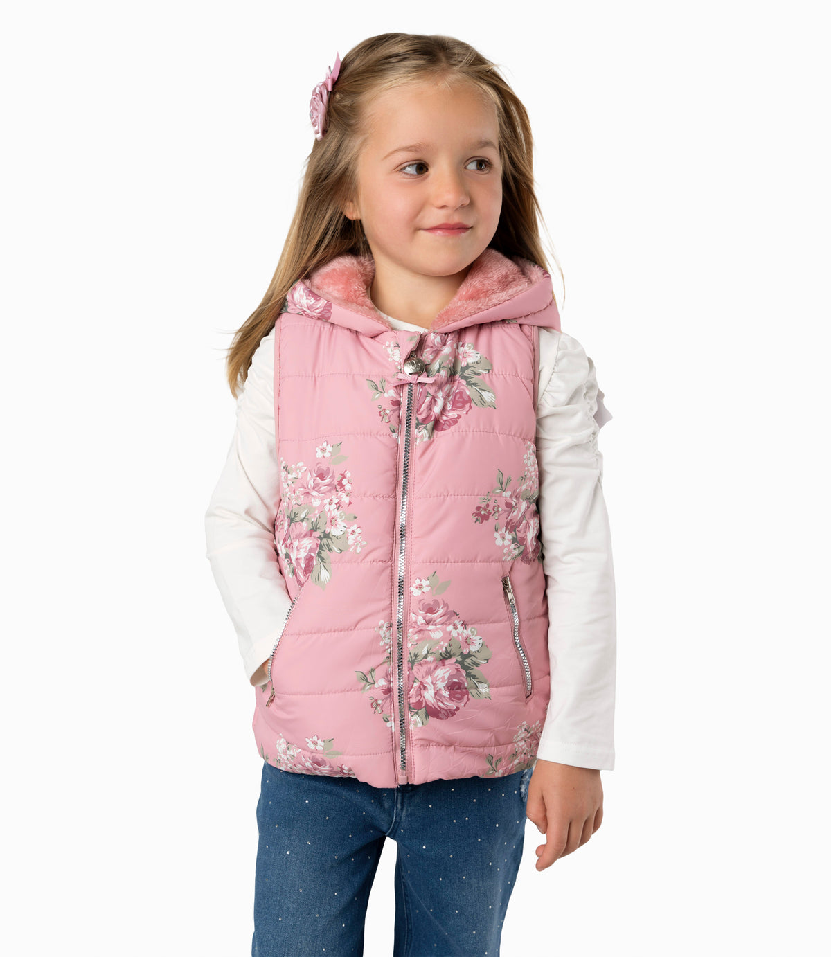 Parka Niña Floreada Sin Mangas