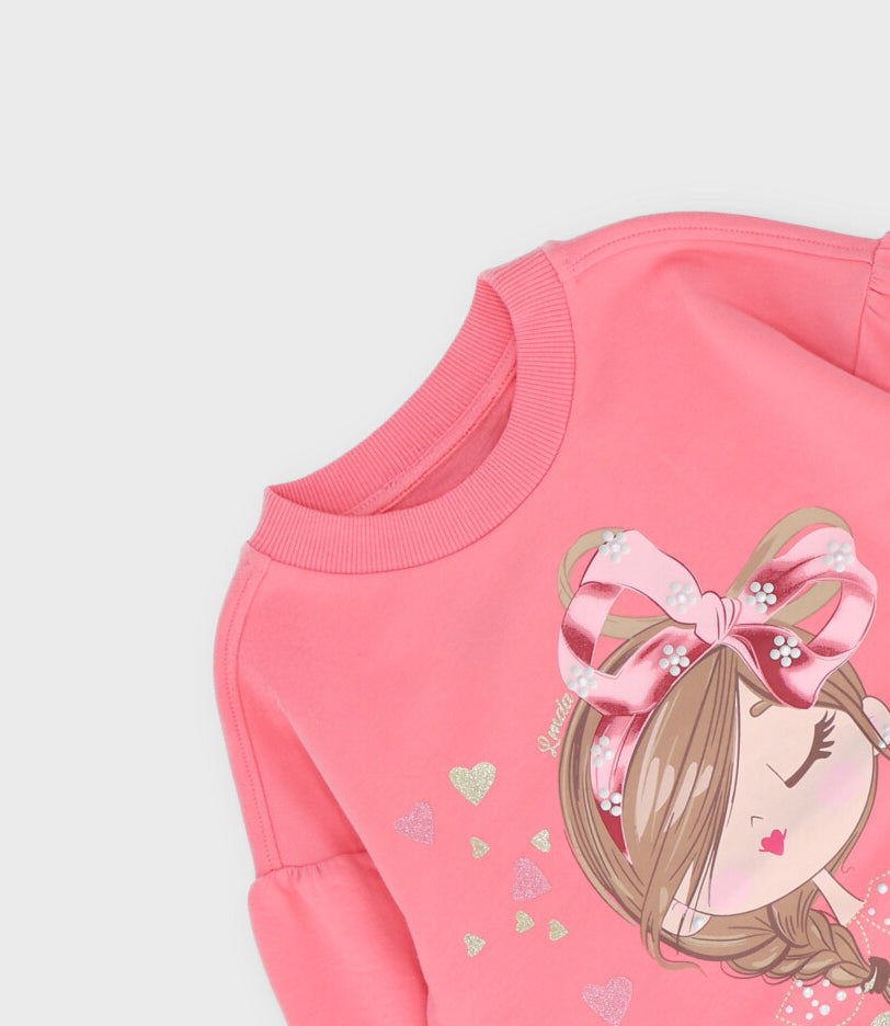 Polerón niña con estampado 2 años / Coral