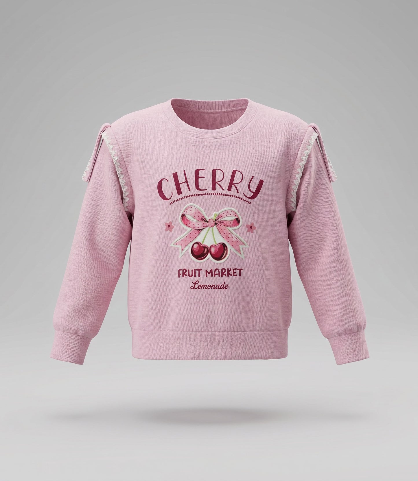 Polerón niña con cherry y lazos 2 años / Rosado