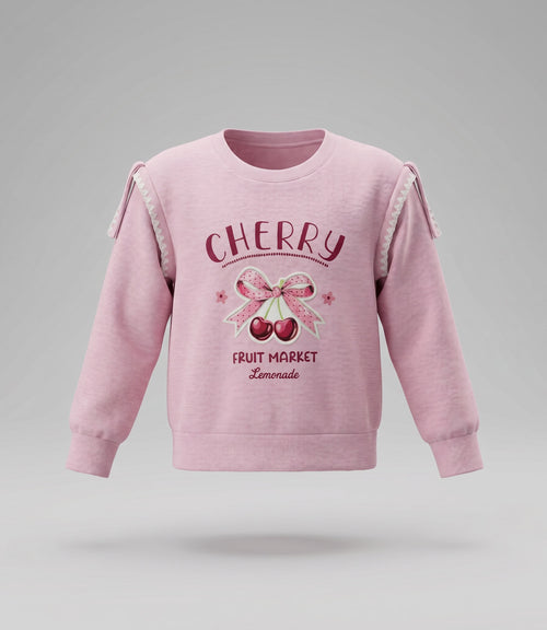 Polerón niña con cherry y lazos 2 años / Rosado