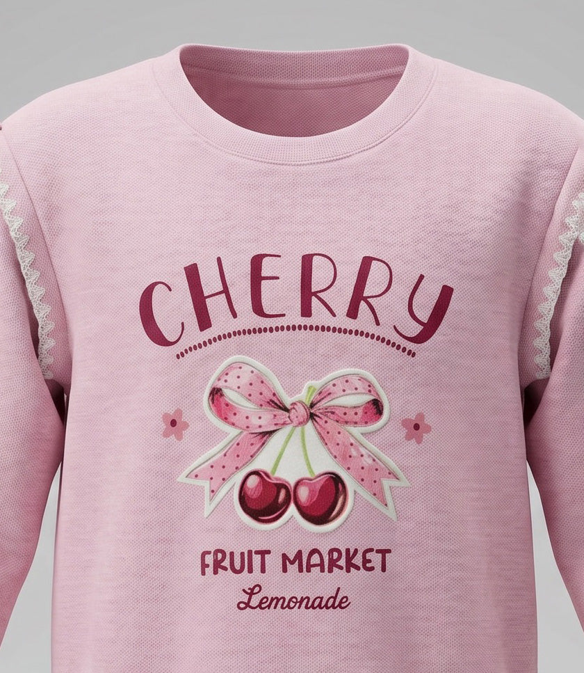 Polerón niña con cherry y lazos 2 años / Rosado