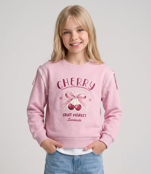 Polerón niña con cherry y lazos 2 años / Rosado