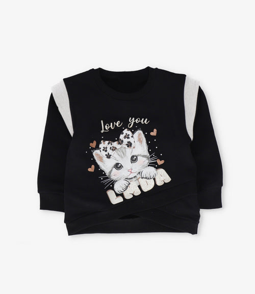 Polerón niña con gato 2 años / Negro