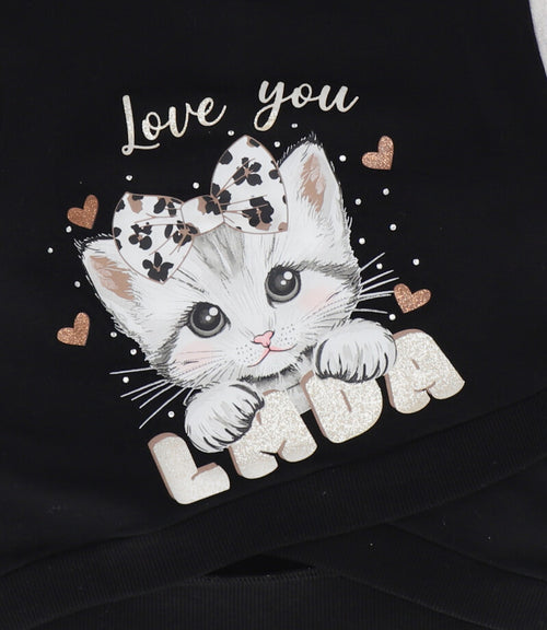 Polerón niña con gato 2 años / Negro