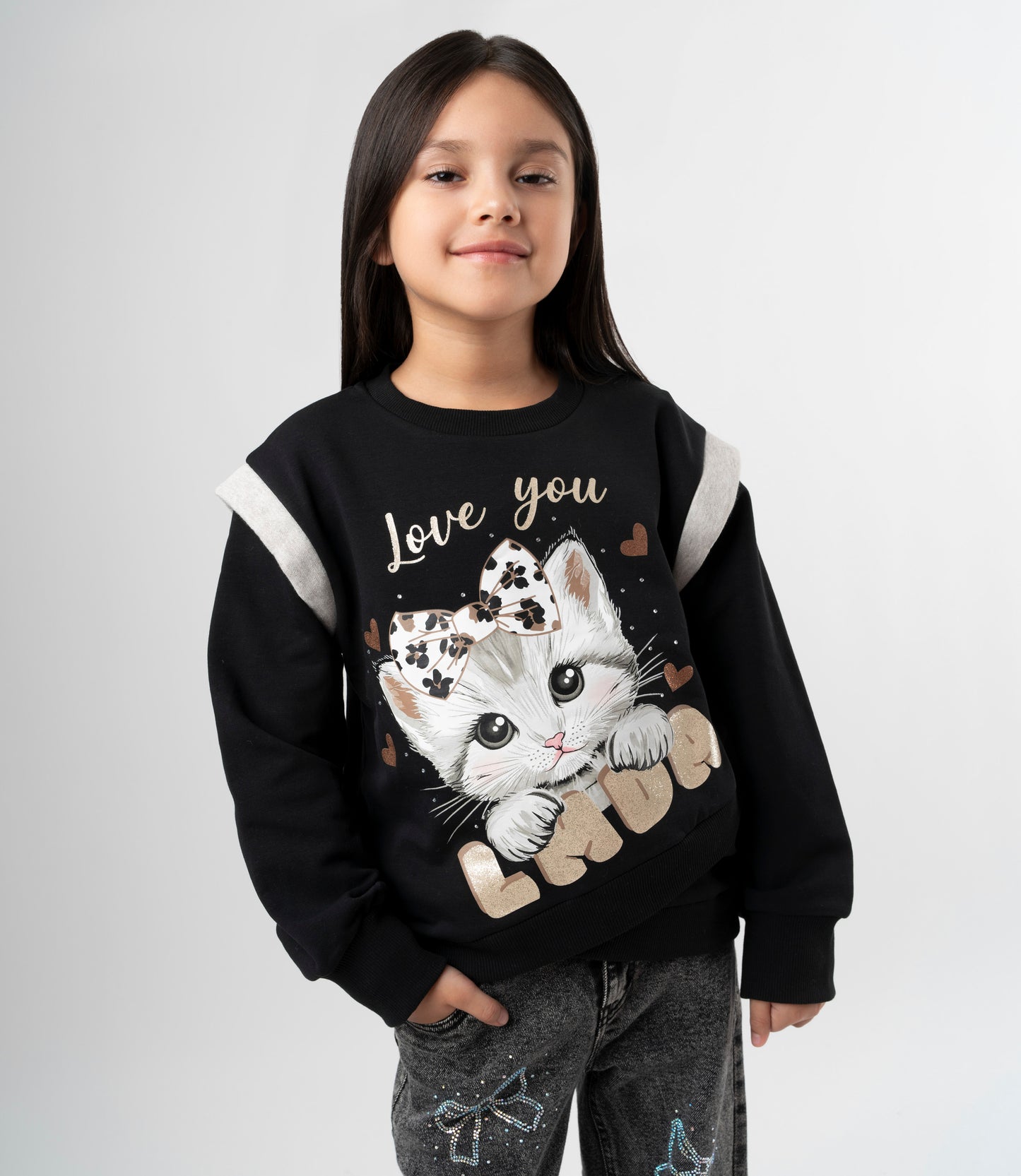 Polerón niña con gato 2 años / Negro