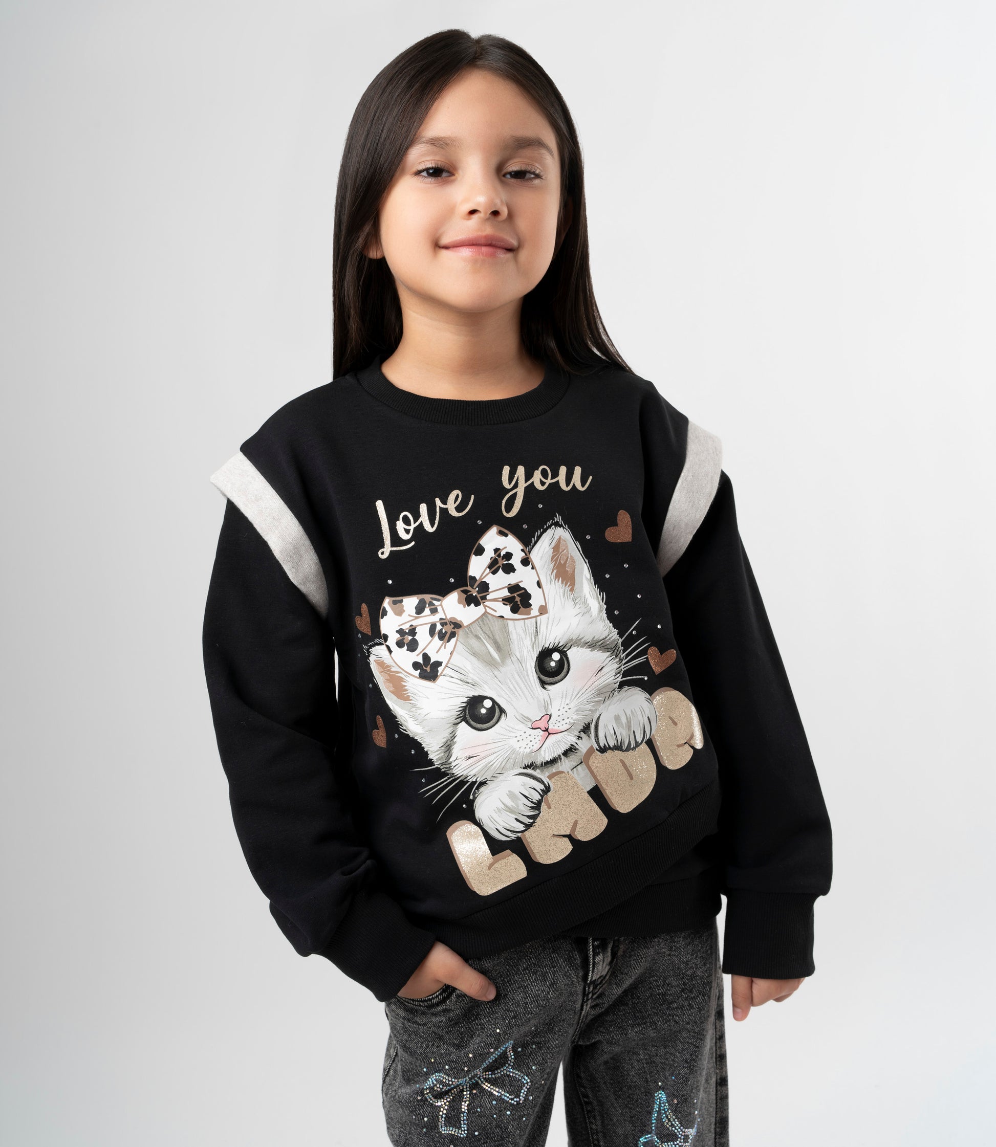 Polerón niña con gato 2 años / Negro