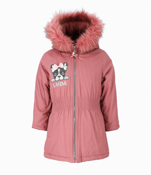 Abrigo niña con gorro 2 años / Rosado