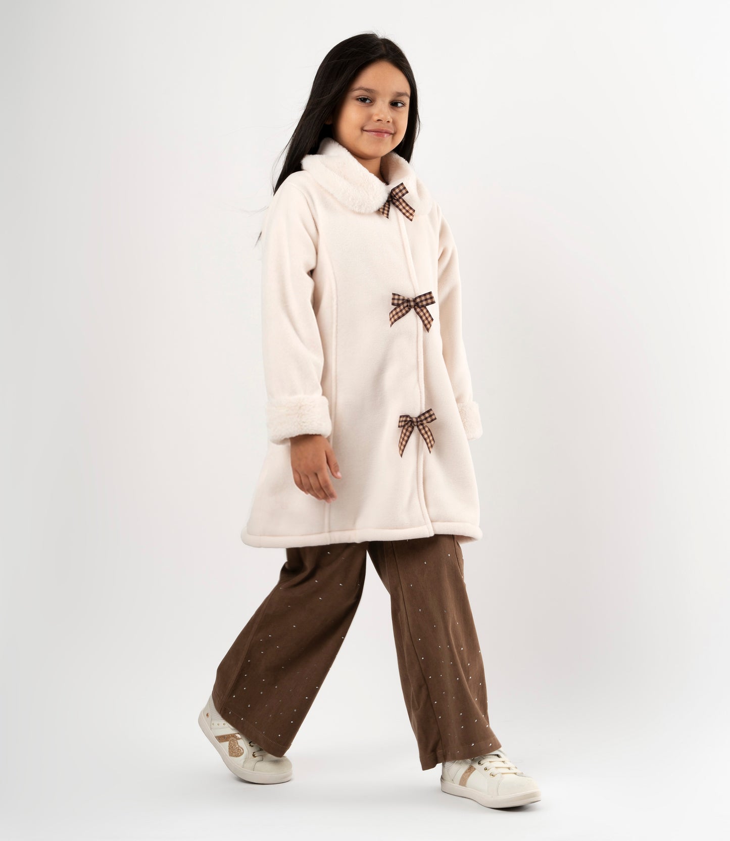 Abrigo niña con lazos 2 años / Crudo