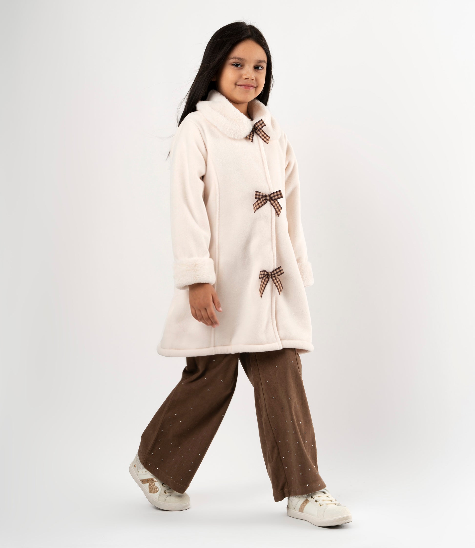 Abrigo niña con lazos 2 años / Crudo