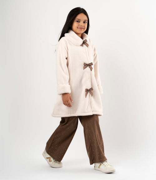 Abrigo niña con lazos 2 años / Crudo