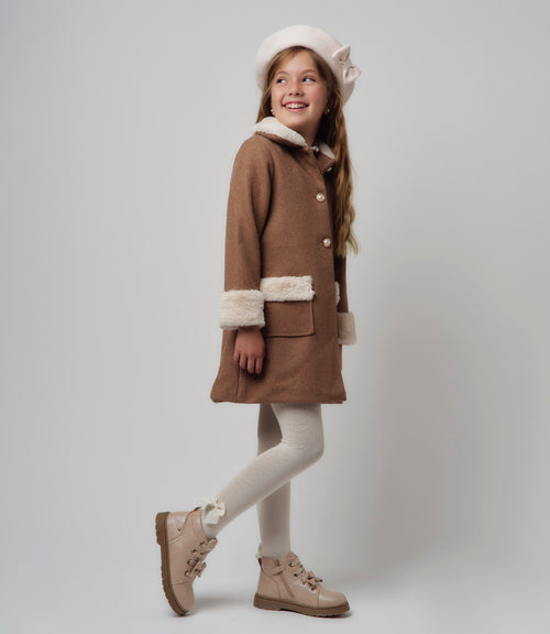 Abrigo niña bicolor 2 años / Café