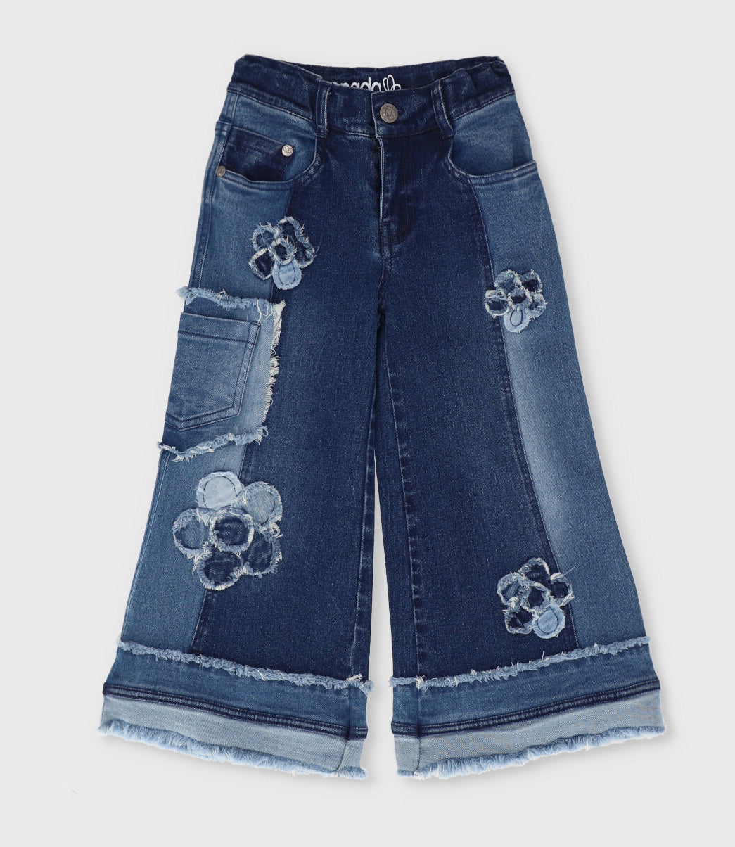Jeans niña aplicación de flores 2 años / Azul Marino