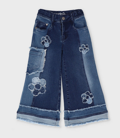 Jeans niña aplicación de flores 2 años / Azul Marino