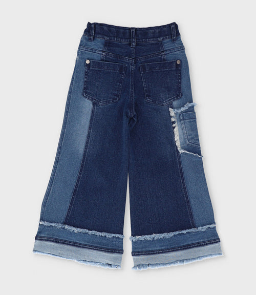 Jeans niña aplicación de flores 2 años / Azul Marino