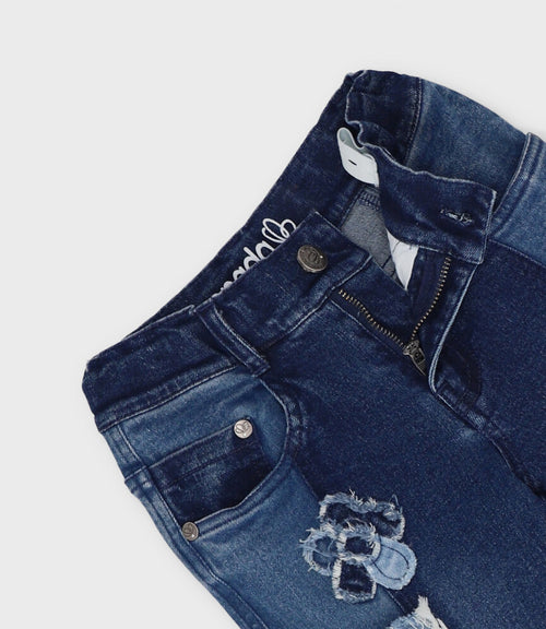 Jeans niña aplicación de flores 2 años / Azul Marino