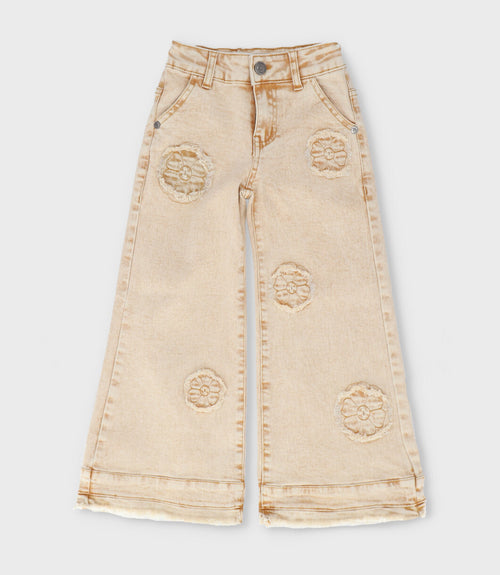 Jeans niña aplicación de flores 2 años / Beige